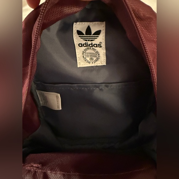 Adidas Mini Maroon Backpack with White Stripes - Picture 3 of 4